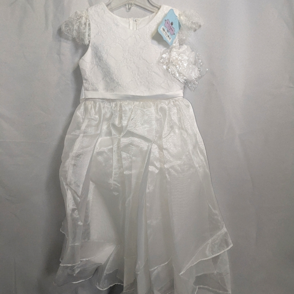 New Elegant Girl Kids Dress Wedding birthday party white Size 12 Lace Organza